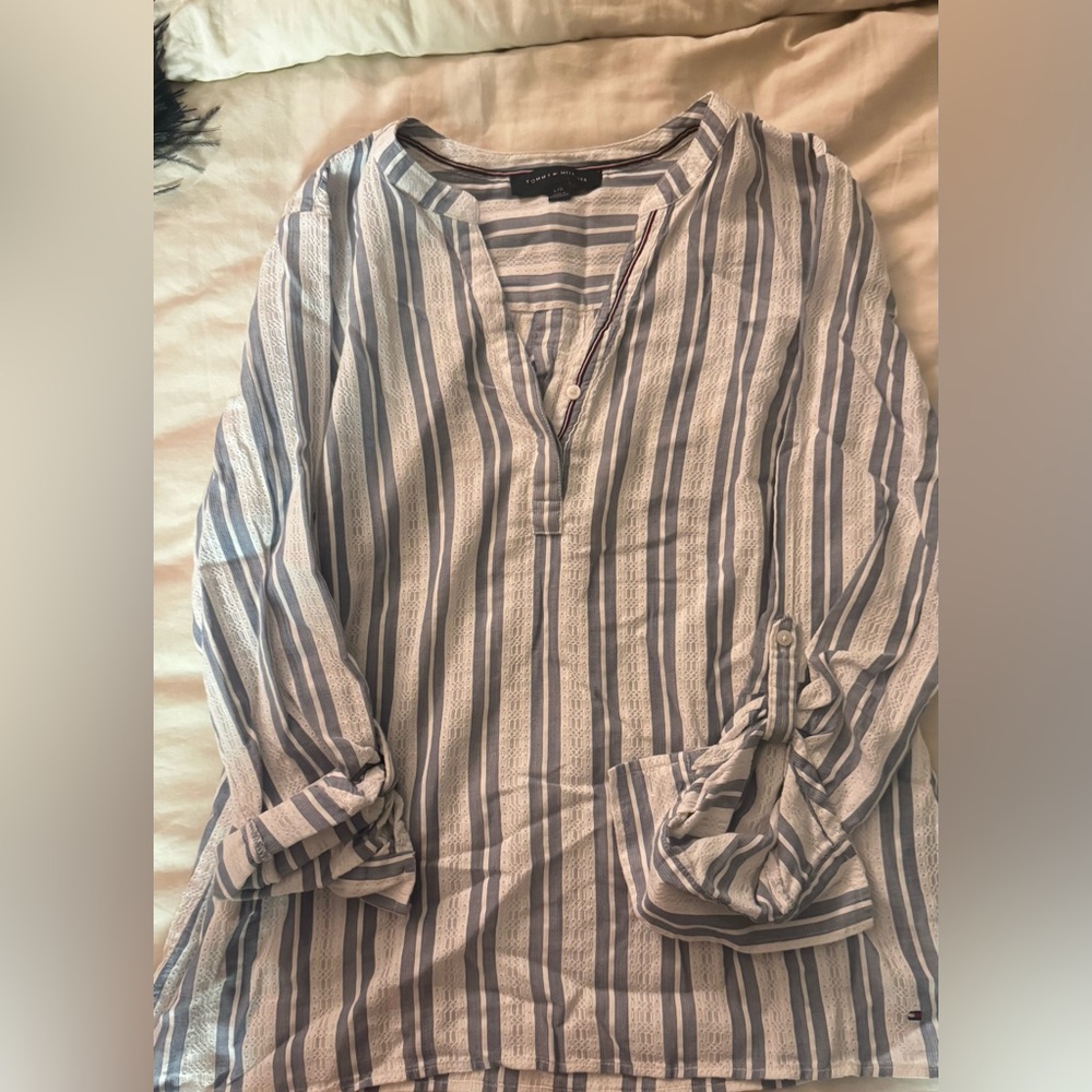 Tommy Hilfiger Blue and White Striped Casual Shirt